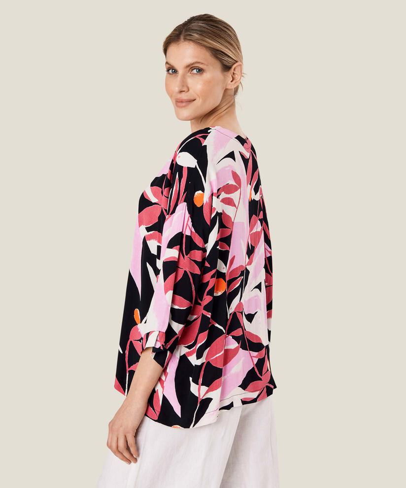 Rundhals Bluse mit 3/4 ärmeln, Begonia Pink