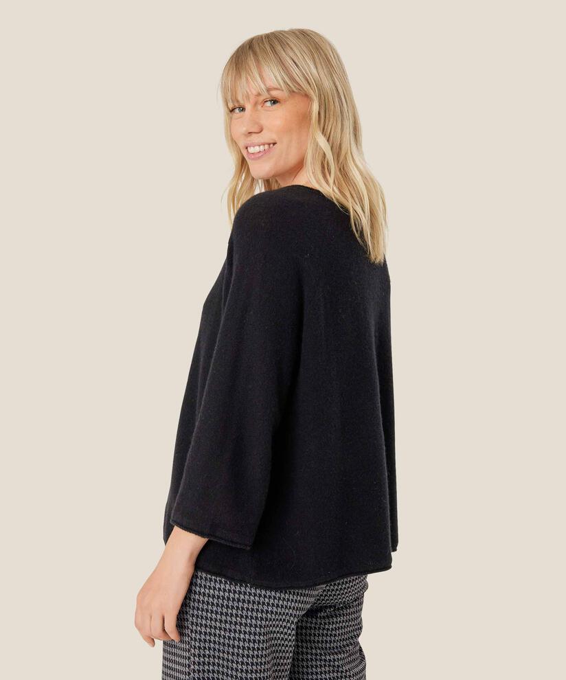Wollstrickpullover mit 3/4-Ärmeln, Black