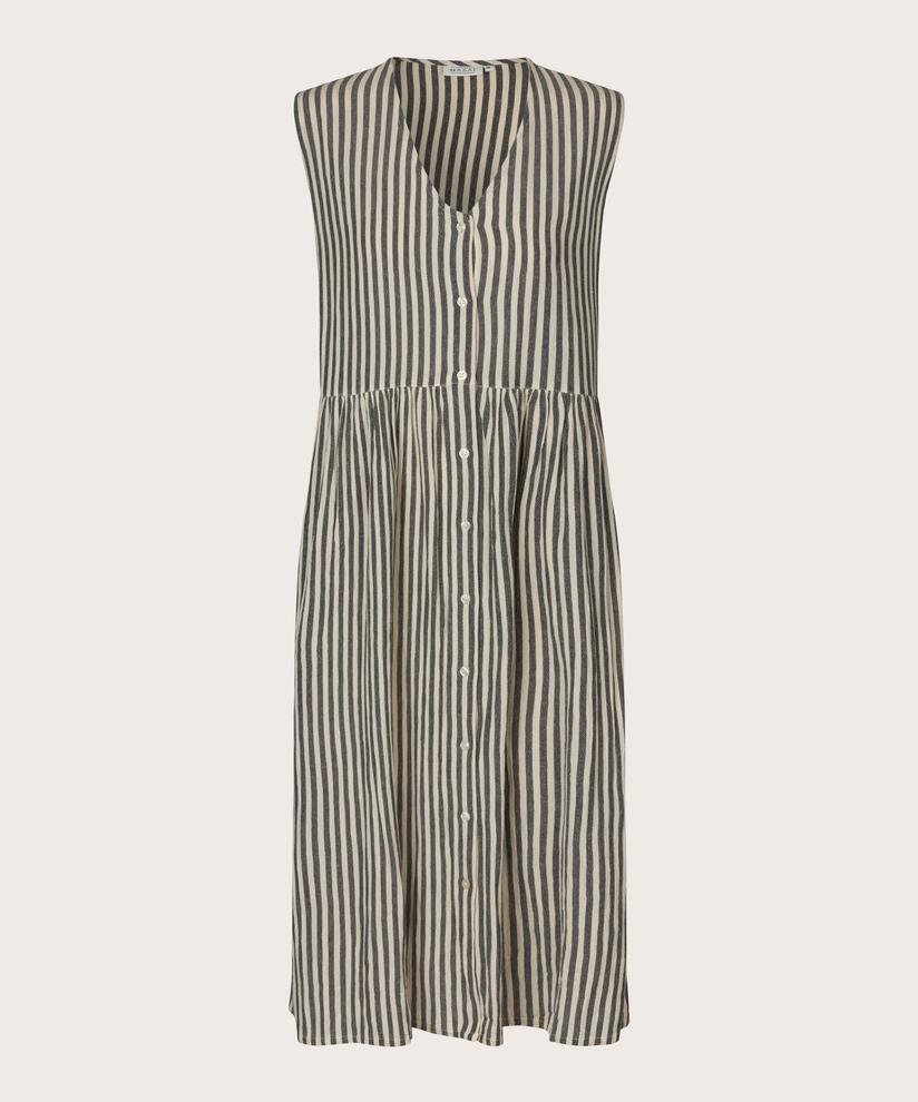 Gestreiftes Kleid aus Baumwollmischung mit Knöpfen vorne, Black