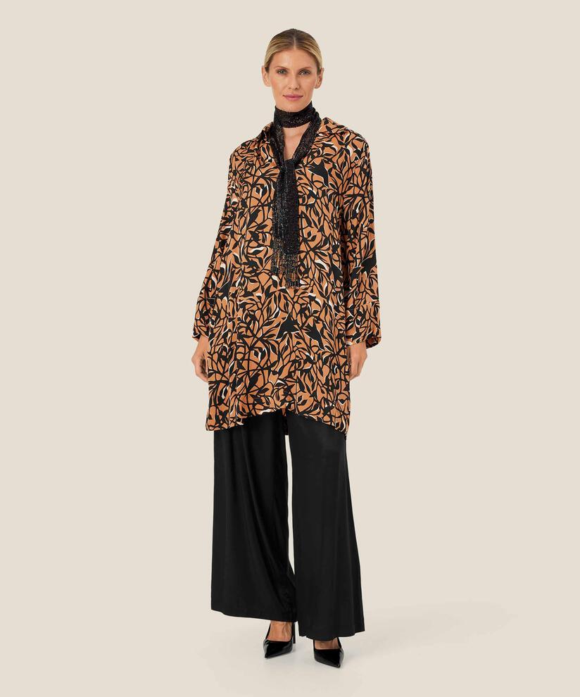 Bedruckte Viskose-Tunika mit langen Ärmeln, Bisquit