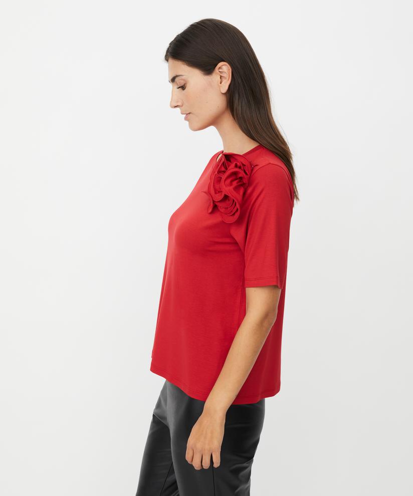 T-Shirt mit abnehmbarer Blumenbrosche, Scarlet Sage