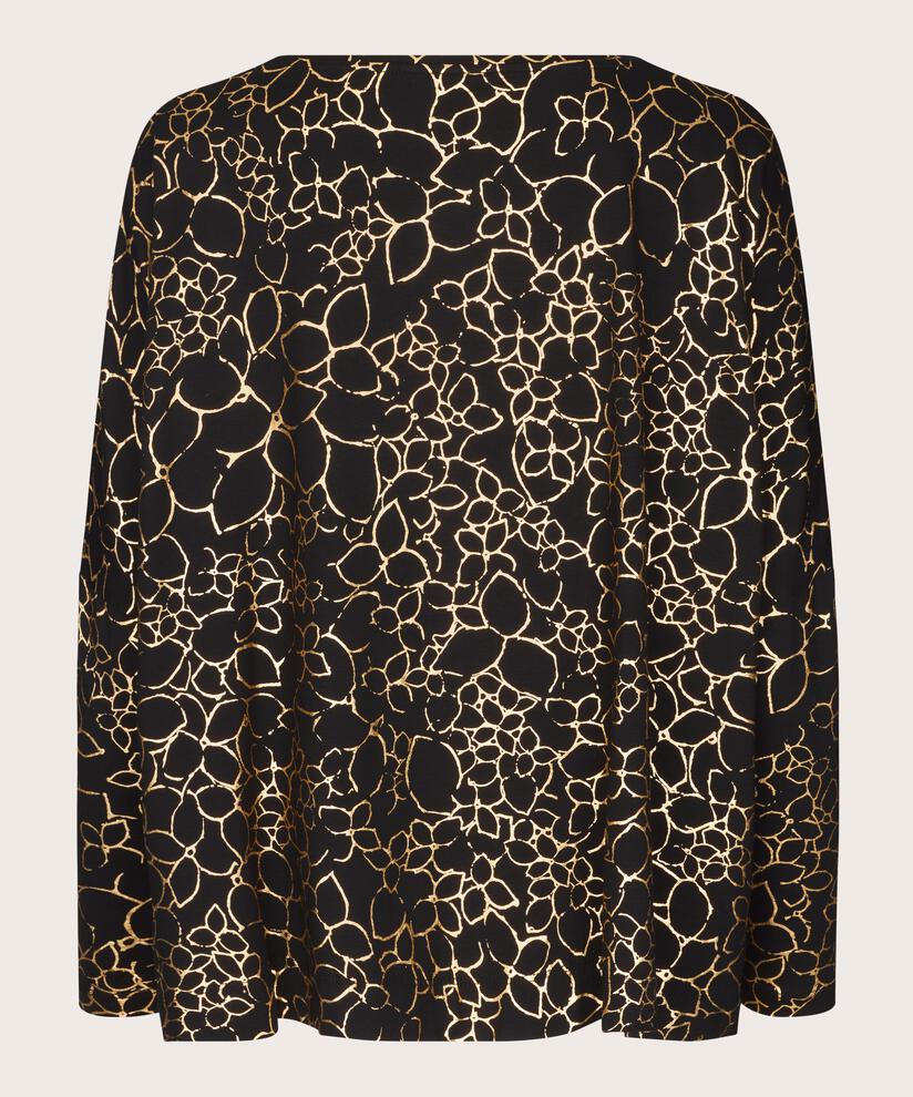 Oversize-Jersey-Top mit schmalen Ärmeln und Goldprint, Gold