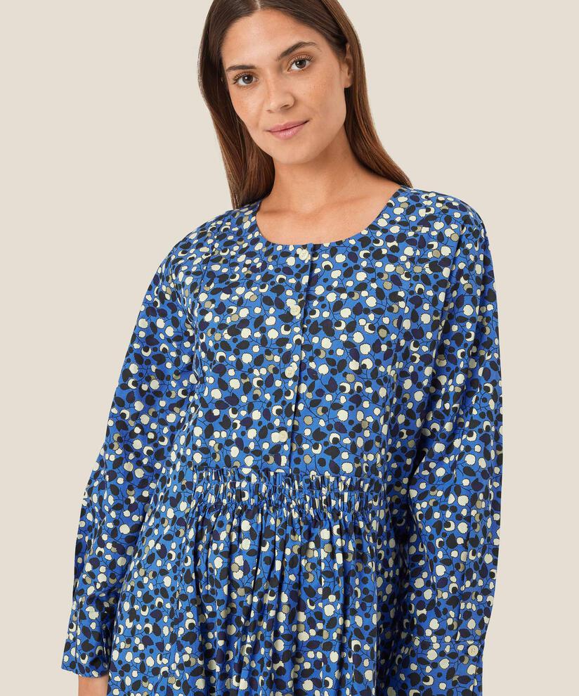 Baumwollkleid mit Falten und Eingrifftaschen, Federal Blue