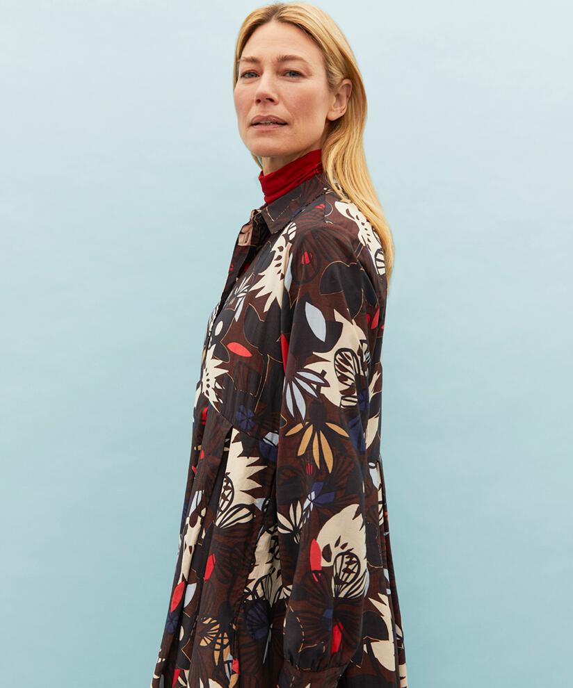 Kleid aus Viskose mit Knöpfen und Kragen, Coffee Bean
