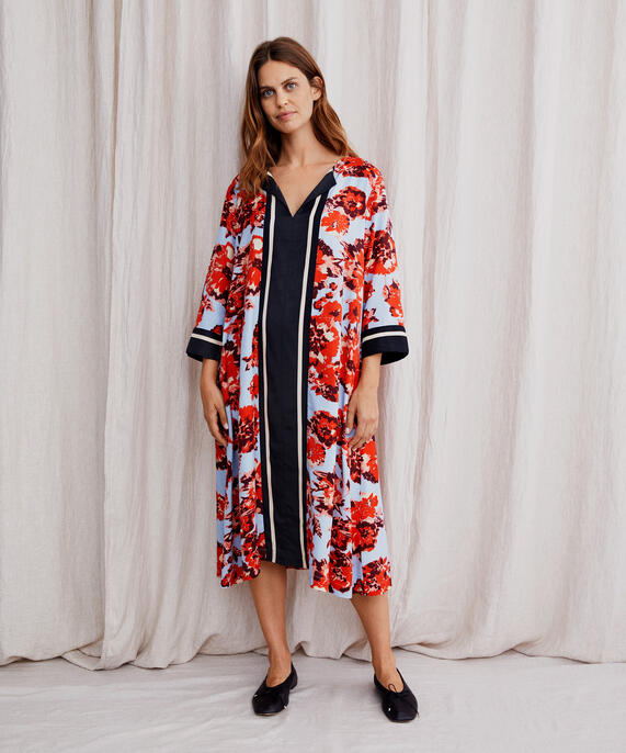 Viskosekleid mit V-Ausschnitt und abnehmbarem Gürtel, Orange com