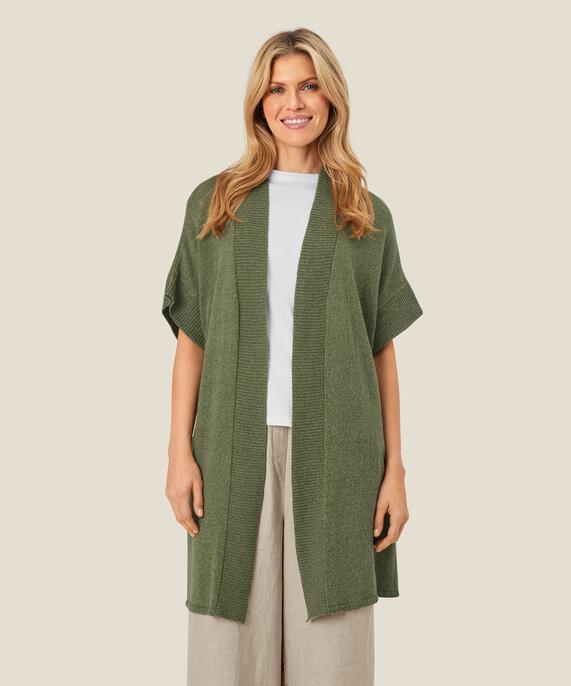 lange offene Weste mit kurzen Ärmeln, D. Lichen Green