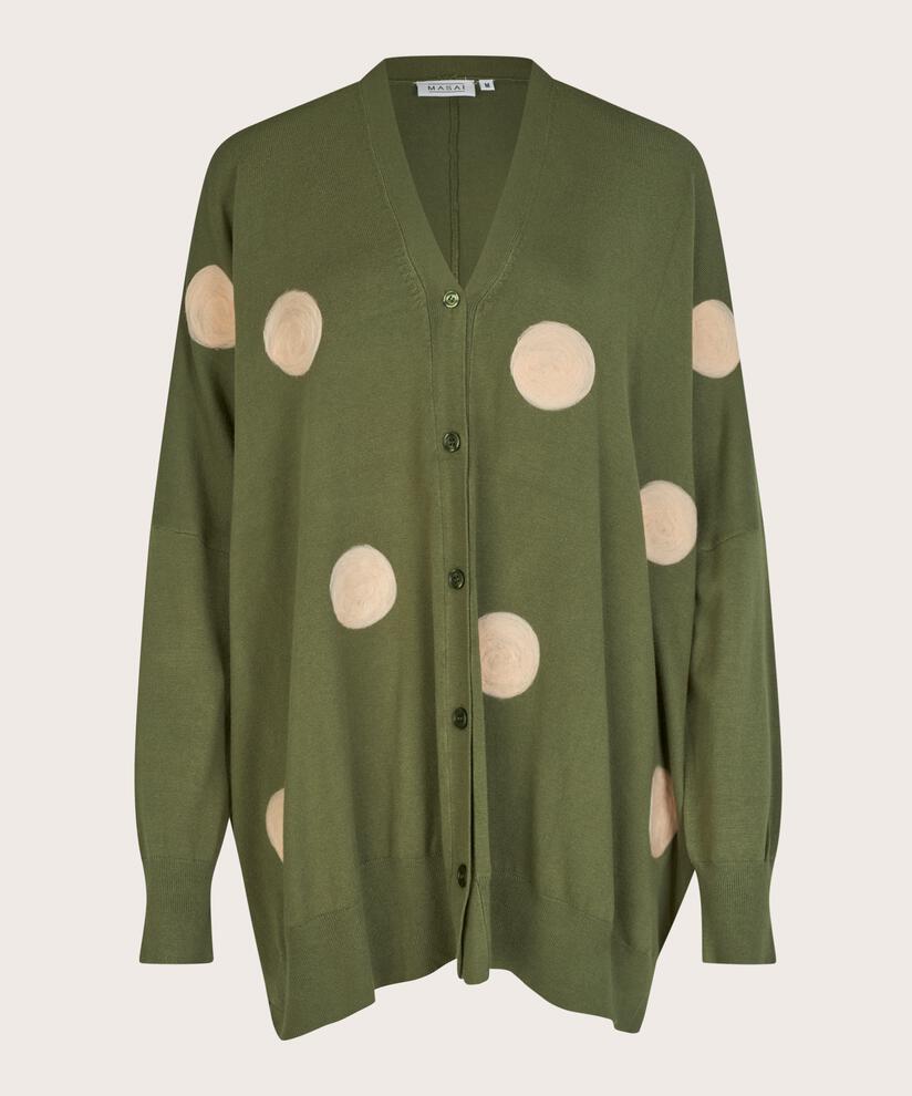 Feinstrick-Cardigan mit eingewebten Punkten, Loden Green