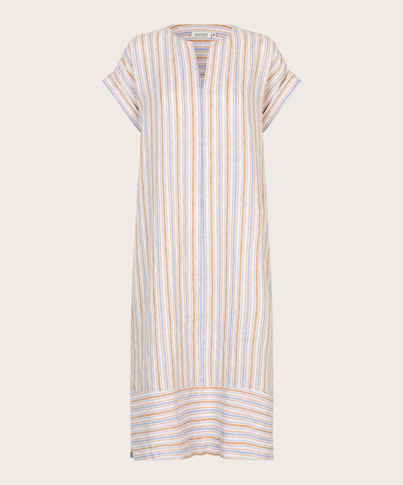 gestreiftes Leinenkleid mit Schlitz am Hals, Inca Gold