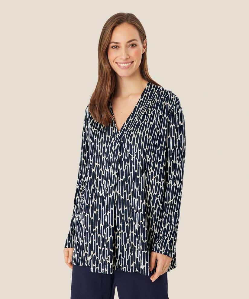 Jersey-Top mit V-Ausschnitt und kleinem Kragen, Maritime Blue