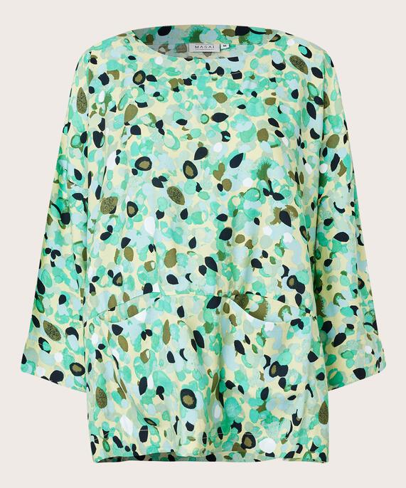 Gemusterte Viskosebluse mit Taschen vorne, Winter Green
