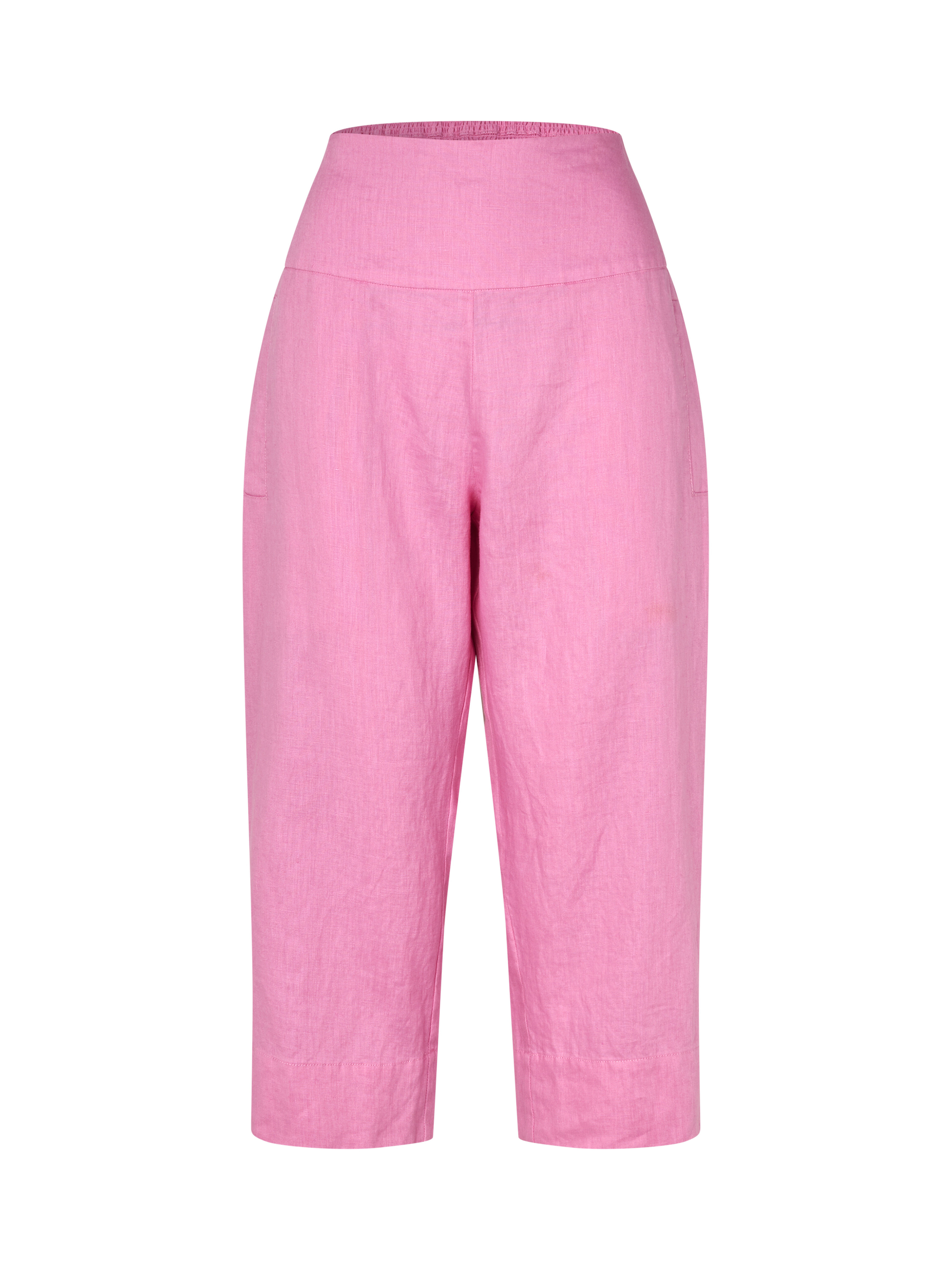 Gerade Leinenhose mit gesmokter R&uuml;ckseite, Fuchsia Pink