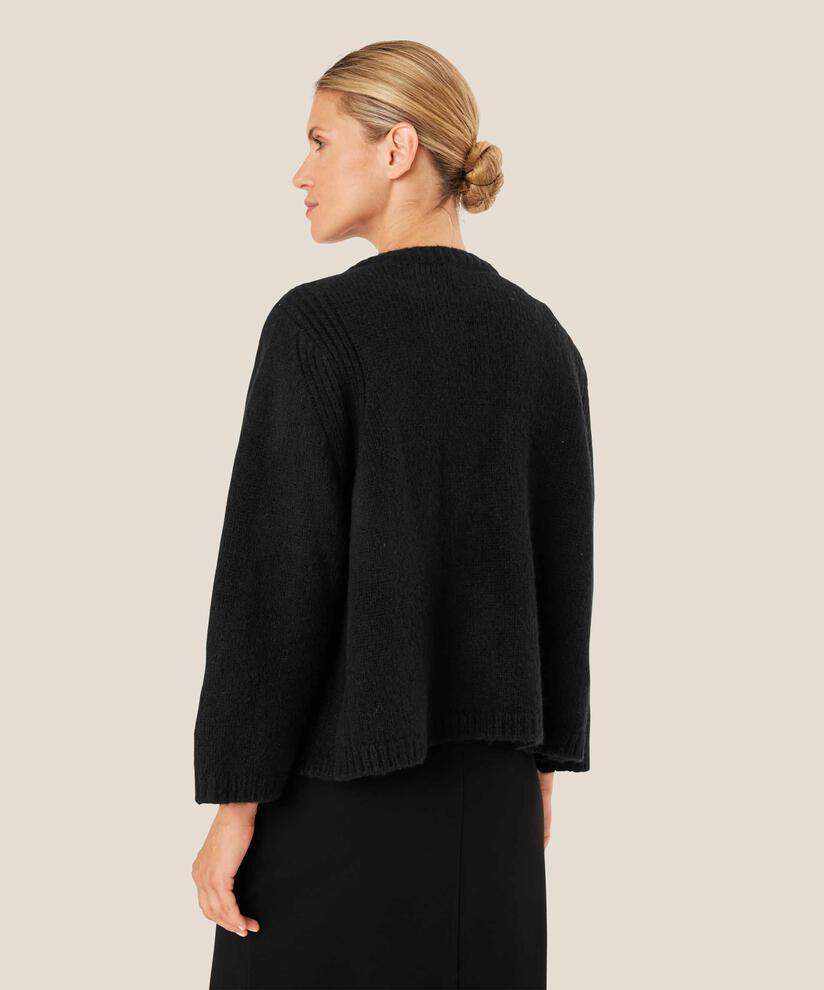 Cardigan aus Wollmischung mit Bindebändern, Black
