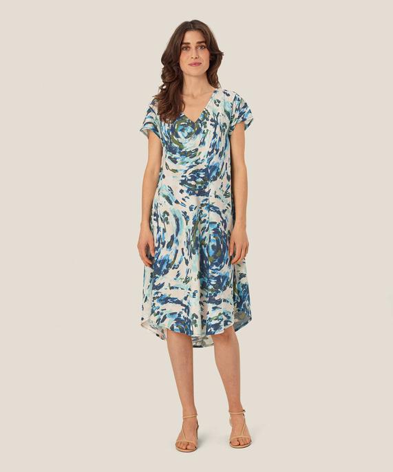 Bedrucktes Viskosekleid Mit V-ausschnitt, Cendre Blue