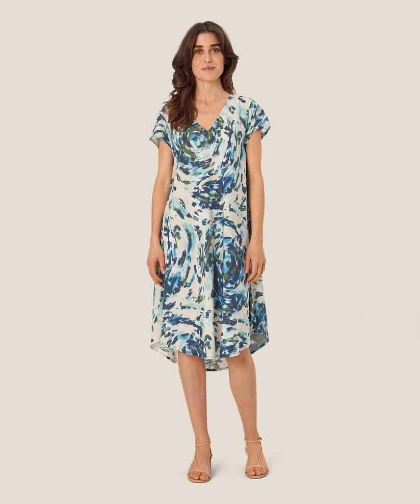 Bedrucktes Viskosekleid Mit V-ausschnitt, Cendre Blue